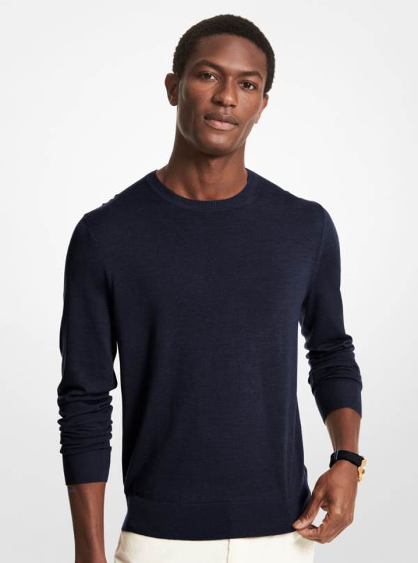 Panske Svetre Michael Kors Merino Wool Biele Modre Pruhované - Oblecenie Michael Kors Outlet | TZDKU-2573